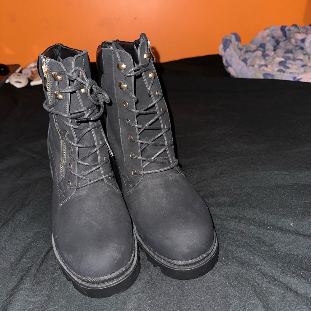 Black Boots With Gold Detailing